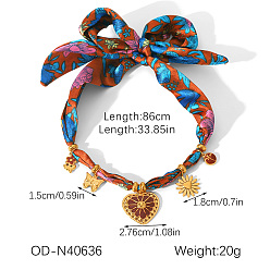 Cœur 304 Colliers foulard à pendentifs multiples en acier inoxydable émaillé, or, cœur, 33.86 pouce (86 cm), pendentif: 15~27.6 mm