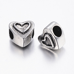 Античное Серебро 304 из нержавеющей стали европейские шарики, бусины с большим отверстием, сердце, античное серебро, 10.5x11x9 мм, отверстие : 5 мм