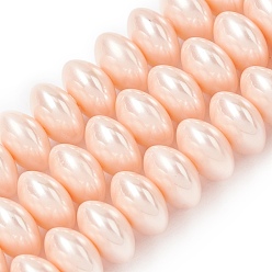 Розовый Нити бусин из гальванизированного непрозрачного стекла, имитирующие жемчуг, рондель, туманная роза, 10x6 мм, отверстие : 1 мм, около 63 шт / нитка, 14.96'' (38 см)