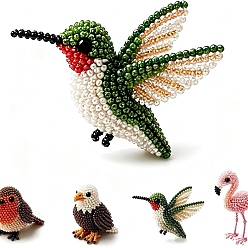 Mixed Color 3D Hummingbird DIY Animal Beading Embroidery Kit, with Acrylic Seed Beads, Elastic Crystal Thread, Scissors, Cotton Stuffing, Fabric, Mixed Color, 45x40mm