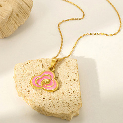 Rosa Caliente 304 Collares con colgante de nube de acero inoxidable esmaltado para mujer, dorado, color de rosa caliente, 15.75 pulgada (40 cm)