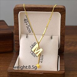 Letter M 304 кулон с инициалом из нержавеющей стали с ожерельем из игральных костей, золотые, Буква М, 15.75 дюйм (40 см), Кулон : 18x18 мм