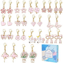 Pink 30Шт подвесные украшения из сплава эмали, 304 подвески-застежки-лобстеры из нержавеющей стали для украшений сумок, разнообразные, с 1кольцами-подвесками из латуни для бокалов из поликарбоната, розовые, 26~44 мм
