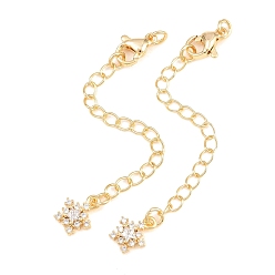 Golden Brass Curb Chain Extender, End Chains with Lobster Claw Clasps and Cubic Zirconia Charms, Star, Golden, 70mm, Hole: 2.4mm