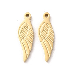 Настоящее золото 14K 304 подвески из нержавеющей стали, очарование крыльев, реальный 14 k позолоченный, 18.5x6x1.5 мм, отверстие : 1.2 мм