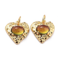 Mixed Color Eco-Friendly Brass Pendants, with Glass & Glitter Powder, with Jump Ring, Real 18K Gold Plated, Long-Lasting Plated, Heart, Mixed Color, 15x14x7mm, Jump Ring: 5x0.7mm, Inner Diameter: 3.6mm
