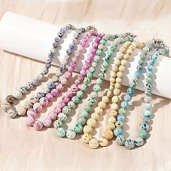 (52) Непрозрачная лаванда Ожерелья из окрашенных натуральных окаменелостей, круглые, градуированные по цвету., с пружинными застежками из платиновой латуни, разноцветные, 18.66~18.78 дюйм (47.4~47.7 см)