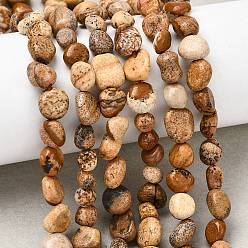 Пейзажный Джаспер Естественного изображения яшмы бисер нитей, самородки, упавший камень, 6~10x6~8x4~5 мм, отверстие : 1 мм, около 28~30 шт / нитка, 7.87'' (20 см)