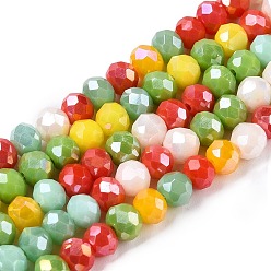 Разноцветный Стеклянные бусины с гальваническим покрытием , граненый(32 граненый), рондель, красочный, 4x3.5 мм, отверстие : 0.7 мм, около 123~125 шт / нитка, 16.96~17.32'' (43.5~44 см)