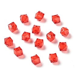 FireBrick Transparent Acrylic Beads, Bead in Bead, Faceted Cube, FireBrick, 10x9x9mm, Hole: 2mm, about 1050pcs/500g