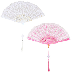 (52) Непрозрачная лаванда 2шт. 2 цветные пластиковые и тканевые складные веера, для вечеринки свадебное танцевальное украшение, разноцветные, 247x455x20 мм, 1 шт / цвет