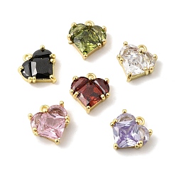 (52) Непрозрачная лаванда Латунные подвески в форме сердца, инкрустированные кубическим цирконием, разноцветные, 12x11x4.5 мм, отверстие : 1.2 мм