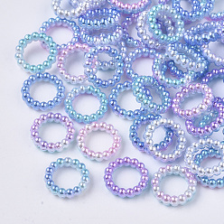 Cornflower Blue ABS Plastic Imitation Pearl Linking Rings, Rainbow Gradient Mermaid Pearl, Round Ring, Cornflower Blue, 10x3mm, Inner Diameter: 6mm, about 1000pcs/bag