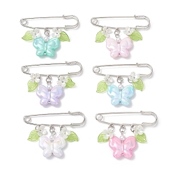 (52) Непрозрачная лаванда Акриловая бабочка с цветочными подвесками-булавками для килта брошь, с железными булавками, платина, разноцветные, 48.5x64x7.5 мм