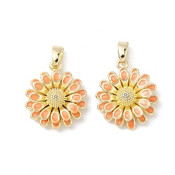 Оранжевый Латунь эмаль подвески, цветок, реальный 18 k позолоченный, оранжевые, 17.5x15x4.5 мм, отверстие : 2.4x5 мм