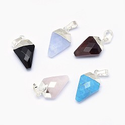 Gemischte Stein Natürliche und synthetische Mischsteinanhänger, mit langlebigen Messingbeschlägen, facettiert, Raute , Silberfarbe überzogen, 18x11x5 mm, Bohrung: 3.5x5.5 mm