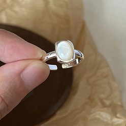 Лунный Камень Латунная манжета с открытыми кольцами из лунного камня, платина, прямоугольные, внутренний диаметр: регулируемый