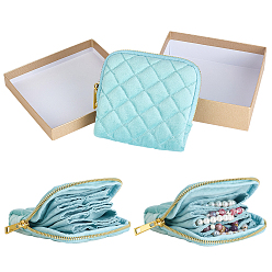 Light Blue Rhombus Textured Velvet Jewelry Storage Zipper Pouches for Earrings Rings Bracelets Necklaces, Square, Light Blue, 12x12x2.8cm