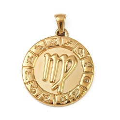 Дева 304 подвески из нержавеющей стали, ионное покрытие (ip), плоские круглые с созвездием, золотые, Дева, 28x25x2.5 мм, отверстие : 4.5x3.5 мм