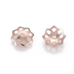 Rose Gold 201 Stainless Steel Bead Caps, Flower, Multi-Petal, Rose Gold, 8x2mm, Hole: 1mm