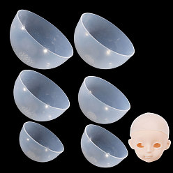 Белый 6шт 6 стили силиконовые кукольные головы парики шапочки, Изготовление аксессуаров для кукол bjd своими руками, полукруглый, белые, 35~67x22~38 мм, внутренний диаметр: 33~65 мм, 1 шт / стиль