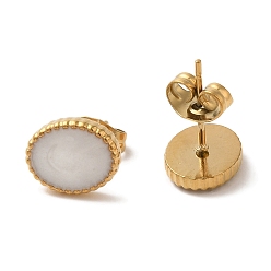 Настоящее золото 18K Ионное покрытие (ip) 304 овальные серьги-гвоздики из нержавеющей стали, с эмалью, реальный 18 k позолоченный, 10x8 мм