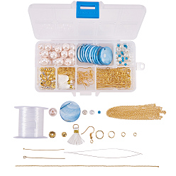 Mixed Color Earring Making, with Dyed Natural Flat Round Shell, Glass Beads, Nylon Tassel Pendants and Brass Earring Hooks, Mixed Color, 13.5x7x3cm