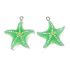Морская звезда Непрозрачные подвески смолы, с платиново-железными петлями, морская звезда, 31.5x28x9 мм, отверстие : 2 мм