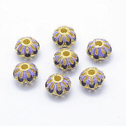 Индиго Гальванизированная латунь эмаль бисер, без кадмия и без свинца, рондель, золотые, индиговые, 13x10 мм, отверстие : 3 мм