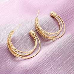 Настоящее золото 18K Серьги-гвоздики из латуни в форме тройной буквы С с микропаве из прозрачных кубических цирконий, без свинца и без кадмия, долговечный, стойки покрытие, реальный 18 k позолоченный, 32x8 мм