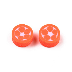 Оранжево-Красный Бусины из полимерной глины , для поделок ювелирных изделий, плоско-круглые, оранжево-красный, 9.5x4.5 мм, отверстие : 1.8 мм