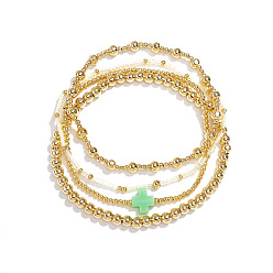 Аквамарин 4шт. наборы готических браслетов-крестов из латуни, составные браслеты для женщин, золотые, аквамарин, 6-7/8 дюйм (17.5 см)