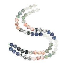 (52) Непрозрачная лаванда Нити из бусин с градиентным цветом, изготовленных из натурального кварца, флюорита, древесного агата, синего авантюрина и красного сетчатого камня., сердце, смешанные окрашенные и неокрашенные, разноцветные, 11.5~12x12~12.5x5.5~6 мм, отверстие : 1 мм, около 29 шт / нитка, 14.80~14.92'' (37.6~37.9 см)