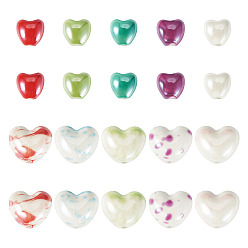 Mixed Color 20Pcs 10 Colors Handmade Porcelain Beads, Pearlized, Heart, Mixed Color, 9.5~14x10~16x6.5~10mm, Hole: 1.6~2mm, 2pcs/color