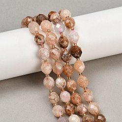 Вишневый агат Натуральные вишневые агатовые бусины, граненые, овальные, с бисером, 9x10 мм, отверстие : 1.2 мм, около 32 шт / нитка, 15.75'' (40 см)