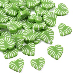 Светло-зеленый Бусины из полимерной глины , лист, без отверстия , светло-зеленый, 7.5~9.5x9~10.5x2~2.5 мм, Около 2777 шт / 500 г