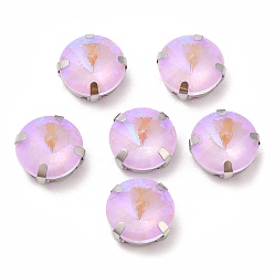 Свет Аметист Мокко флуоресцентный(ми) плоский круглый пришитый страз, многожильных ссылки, с настройками латуни, аксессуары для одежды, светлый аметист, 12.5x7 мм, отверстие : 1.2 мм