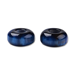 Medium Blue Resin European Beads, Large Hole Bead, Imitation Gemstone, Flat Round, Medium Blue, 14x6.5mm, Hole: 4.6~4.8mm