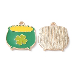 Средний Морско-зеленый Подвески из сплава , с эмалью, золотой свет, котел-чайник с подвесками в виде клевера, на день святого патрика, средний морской зеленый, 23x21.5x2 мм, отверстие : 2 мм