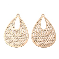 Light Gold Долговечные филигранные подвески из латуни с покрытием, слезинки, без кадмия, без никеля и без свинца, золотой свет, 31x21x0.3 мм, отверстие : 1.4 мм