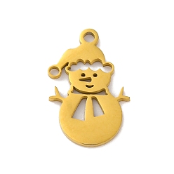 Золотой Рождественские 201 подвески из нержавеющей стали, лазерная резка, очарование снеговика, золотые, 17.5x11x1 мм, отверстие : 1.5 мм