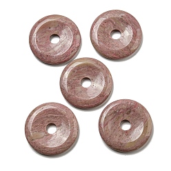 Rhodonite Natural Rhodonite Pendants, Donut/Pi Disc Charms, 50x6.5~7.5mm, Hole: 10mm