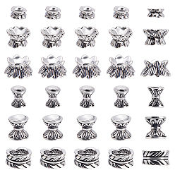 Antique Silver 100Pcs 6 Styles Tibetan Style Alloy Lotus Double Sided Bead Caps, Multi-Petal, Antique Silver, 6~10.5x2.8~7.3mm, Hole: 1.4~6.5mm