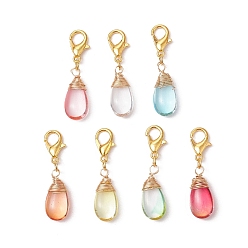 Золотой Подвесные украшения в виде капли из стекла, обернутого проволокой, Застежки-когти из сплава омара, подвески для украшений сумок, золотые, 32 мм