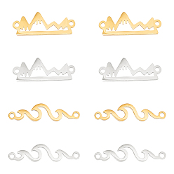 Золотой & Цвет Нержавеющей Стали 16шт 4 стили 201 подвески из нержавеющей стали, полые звенья, форма горы и волны, золотые и нержавеющая сталь цвет, 6~21.5x8~24x1 мм, отверстие : 1.4 мм, 4 шт / стиль