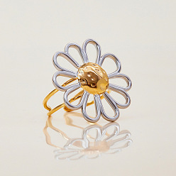 Золотой & Цвет Нержавеющей Стали Регулируемые 304 манжеты из нержавеющей стали с открытыми кольцами для женщин, цветок, золотые и нержавеющая сталь цвет, 25.5x27.5 мм, регулируемый