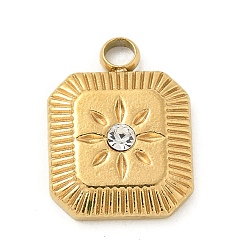 Квадрат 304 из нержавеющей стали горный хрусталь подвески, золотые, квадратный, 13.5x10x3 мм, отверстие : 2 мм