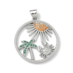 Дерево Латунные микро проложить кубического циркония подвески, плоско-круглые, платина, дерево, 27.5x25x2.5 мм, отверстие : 4x3.5 мм