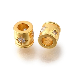 Настоящее золото 18K 925 бусины из стерлингового серебра с микропаве, прозрачные бусины из кубического циркония, колонка с солнцем, реальный 18 k позолоченный, 5.5x5 мм, отверстие : 2.5 мм