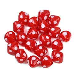 Красный Бусины лэмпворк , биконус с горошком, красные, 12.5~13x11 мм, отверстие : 1.8 мм